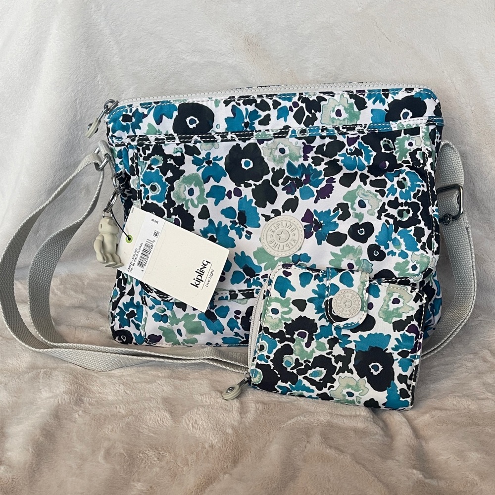 Kipling Crossbody Bag and Wallet Set - Blue Field Floral